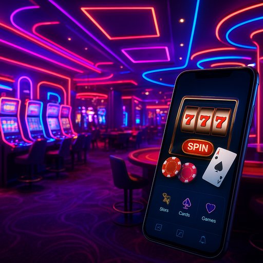 P666 casino hero banner showing neon lights, a stylish gaming floor, and a sleek mobile app interface inviting players to enjoy slots and card games in Pakistan.